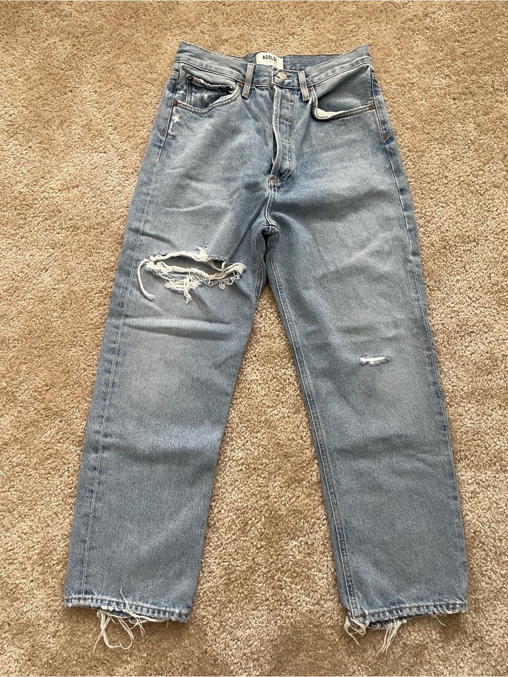 Agolde Light Wash Distressed Straight Leg Denim Womens Size 25